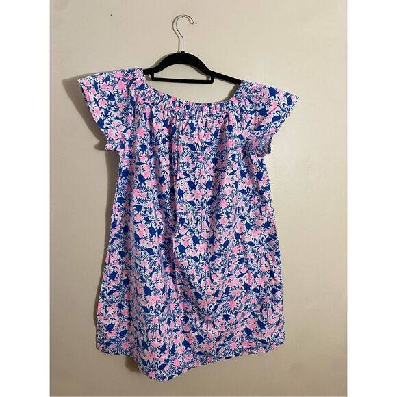 Vineyard Vines Girls Size XL Off The Shoulder A Line Dress Blue Pink Floral - Picture 5 of 6